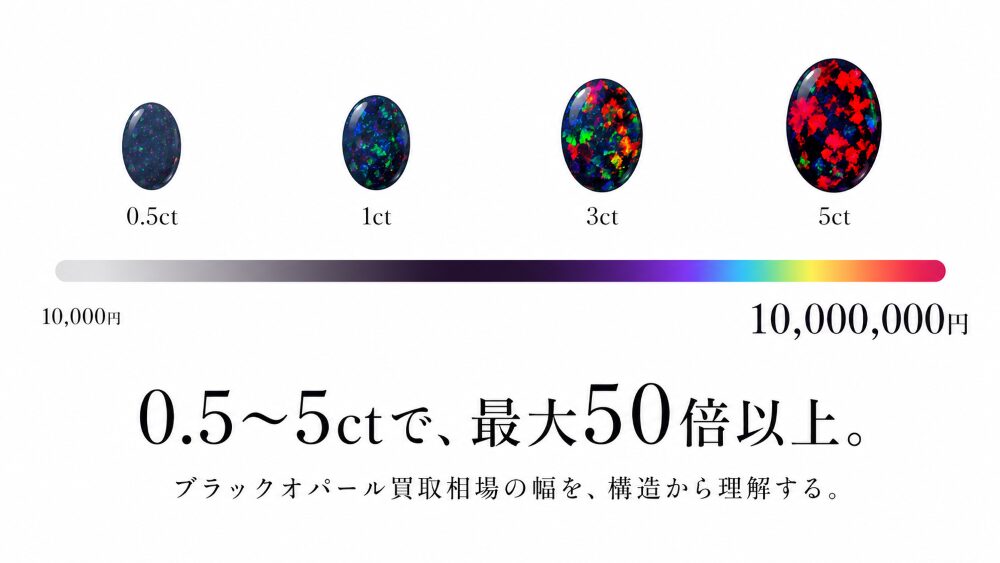 ブラックオパールの買取相場｜0.5〜5ctの価格表と最大50倍差が出る条件