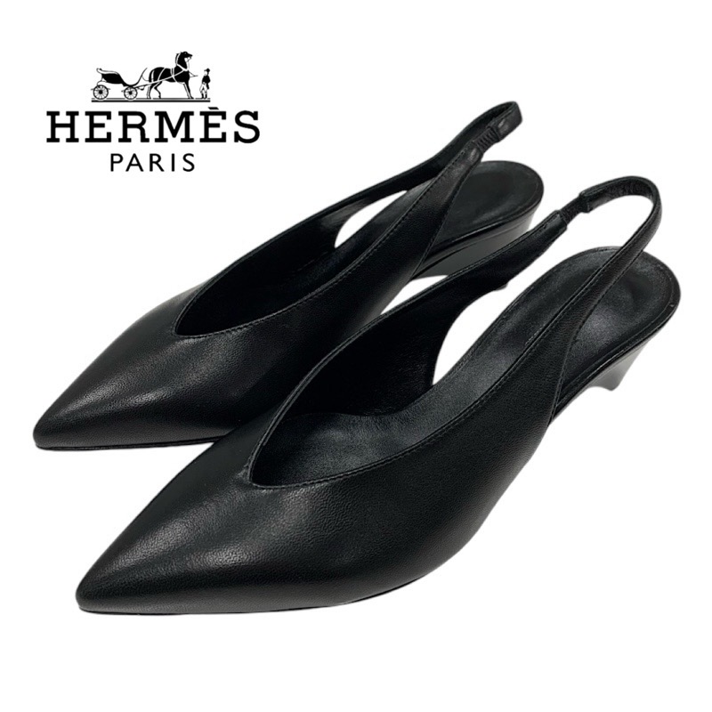 投稿記事「エルメス レザー アンティム スリングバックパンプス ブラックを買取しました！」の商品画像