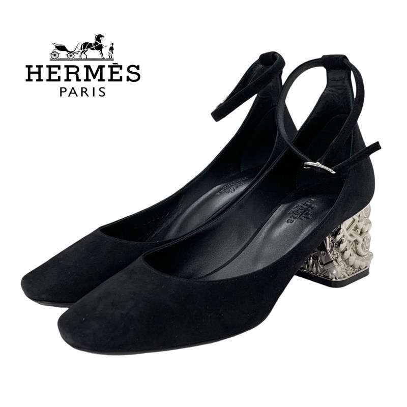 投稿記事「エルメス ガーリー スエード ストラップ メタルヒール パンプス ブラックを買取しました！」の商品画像