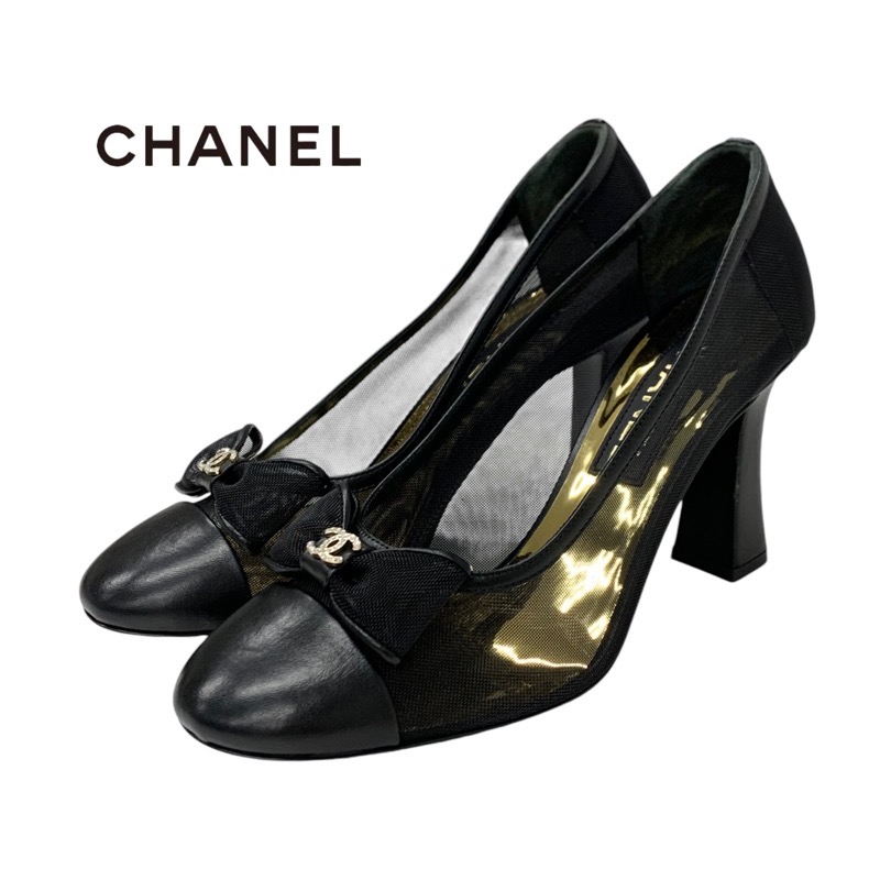 投稿記事「シャネル メッシュ レザー ココマーク パンプス リボン ブラックを買取しました！」の商品画像
