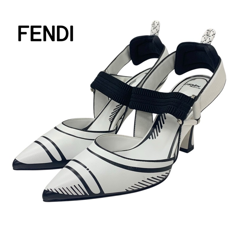 投稿記事「フェンディ コリブリ ロゴ ジョシュアヴィーダス レザー ファブリック ストラップ パンプス ホワイト ブラックを買取しました！」の商品画像