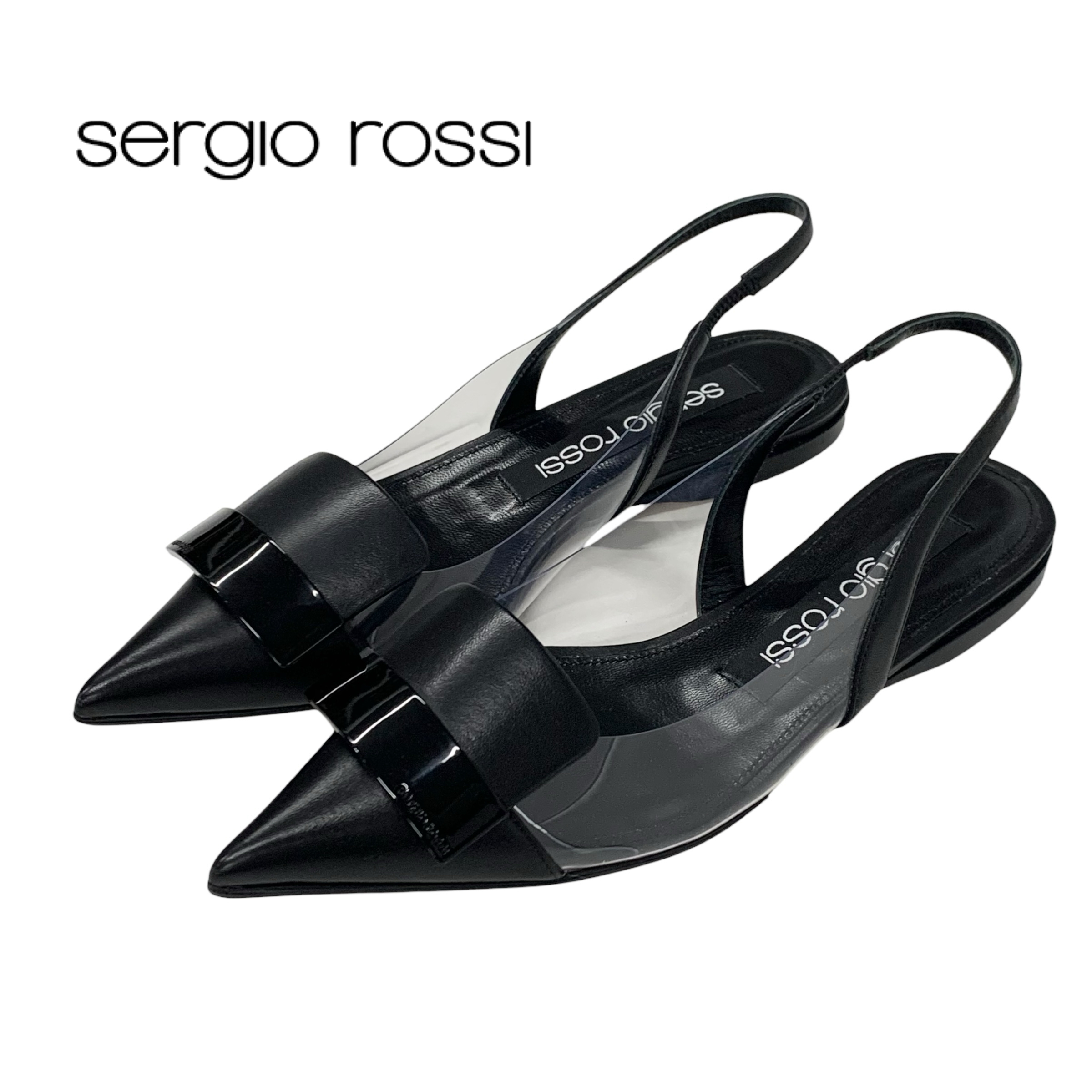 投稿記事「セルジオロッシ SR1 PVC レザー フラットシューズ スリングバック ロゴプレート ブラックを買取しました！」の商品画像