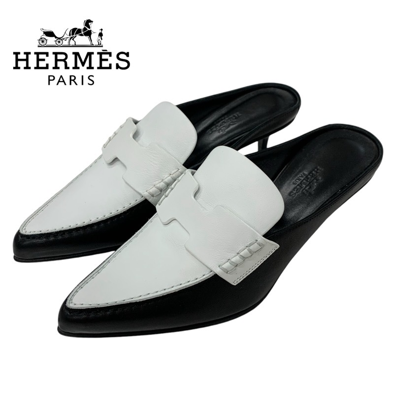 投稿記事「エルメス グローリー ミュール レザー ブラック ホワイトを買取しました！」の商品画像