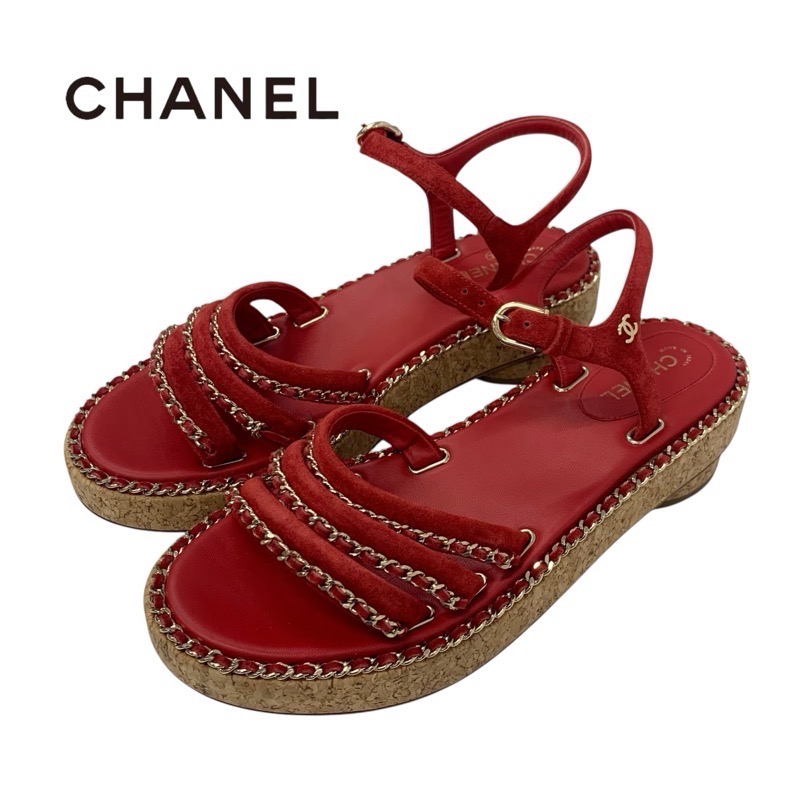 投稿記事「シャネル レザー コルク ココマーク チェーン ストラップ サンダル レッドを買取しました！」の商品画像