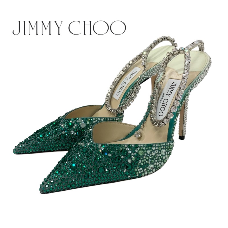 投稿記事「ジミーチュウ SAEDA100 サテン ラインストーン ビジュー グラデーション ストラップ パンプス グリーンを買取しました！」の商品画像