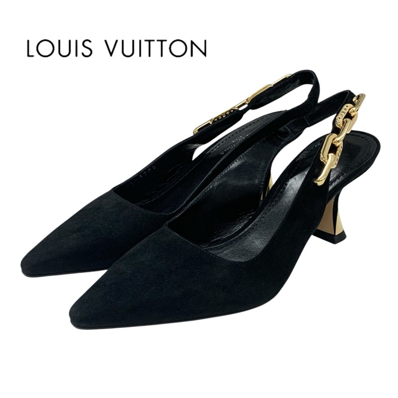 投稿記事「ルイヴィトン スパークルライン スエード チェーン スリングバック パンプス ブラックを買取しました！」の商品画像
