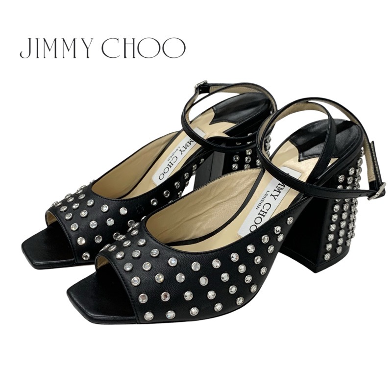 投稿記事「ジミーチュウ JASSIDY レザー クリスタル スタッズ ストラップ サンダル ブラックを買取しました！」の商品画像