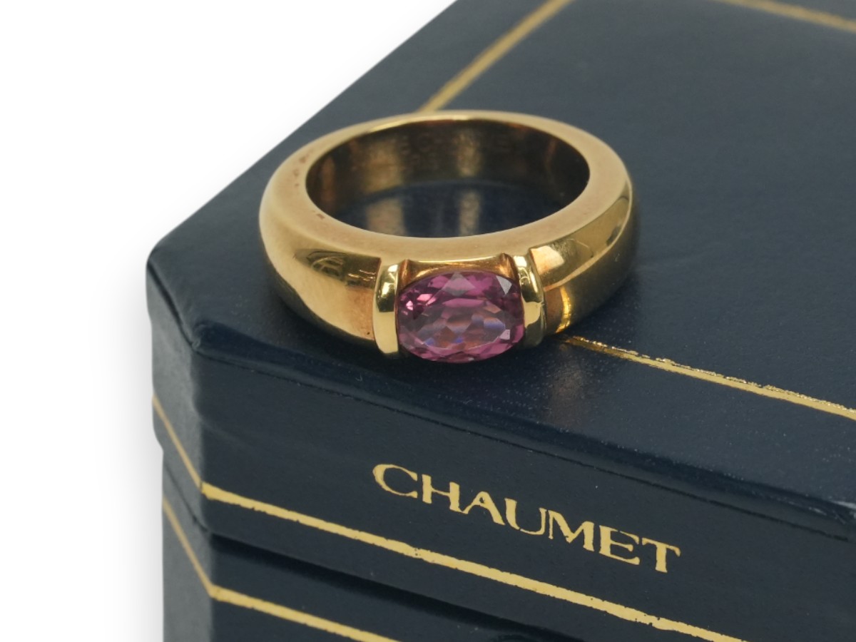 投稿記事「ショーメ ジョイヤ ピンクトルマリン リング 750YG イエローゴールドを買取しました！」の商品画像