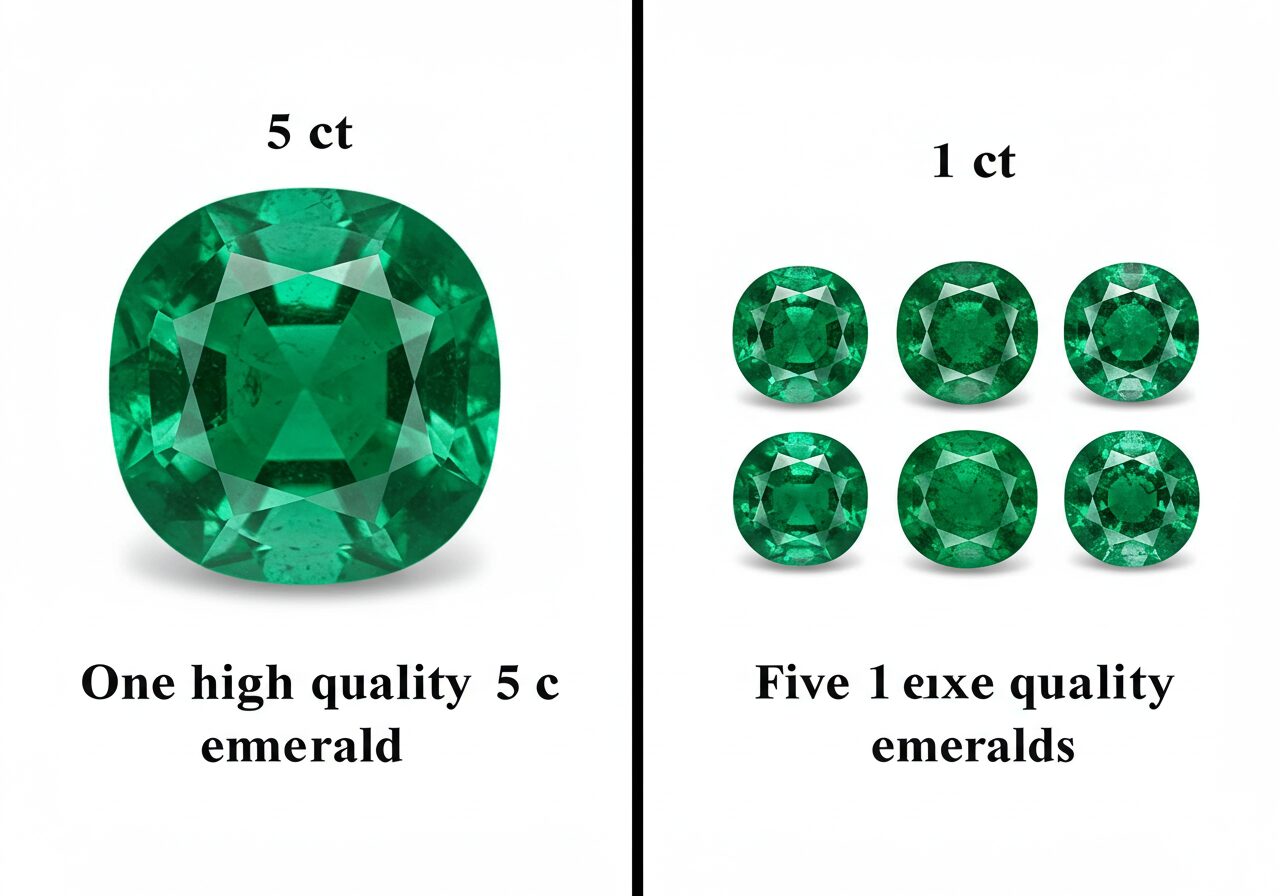 エメラルドの価値を決める7つの査定基準（カラット）の図解
