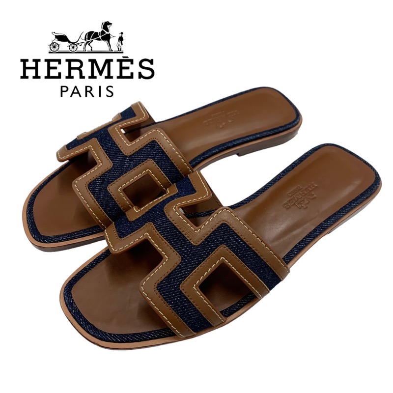 投稿記事「エルメス オラン レザー デニム サンダル ブラウンを買取しました！」の商品画像