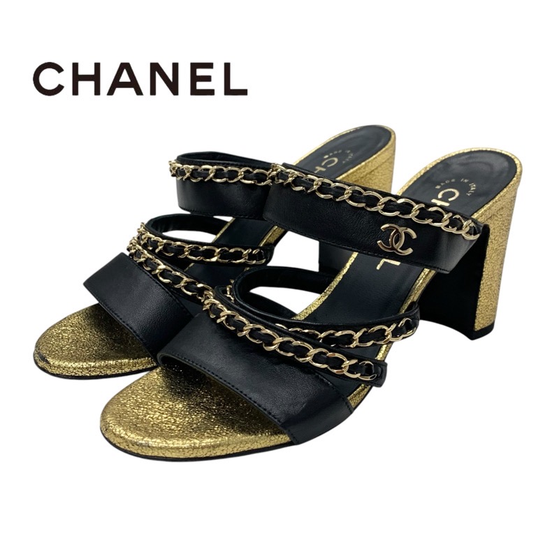 投稿記事「シャネル ココマーク チェーン レザー サンダル ブラック ゴールドを買取しました！」の商品画像
