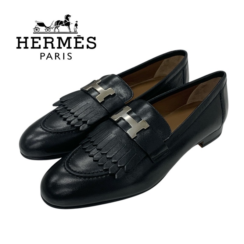 投稿記事「エルメス ロワイヤル レザー H金具 フリンジ ローファー ブラックを買取しました！」の商品画像