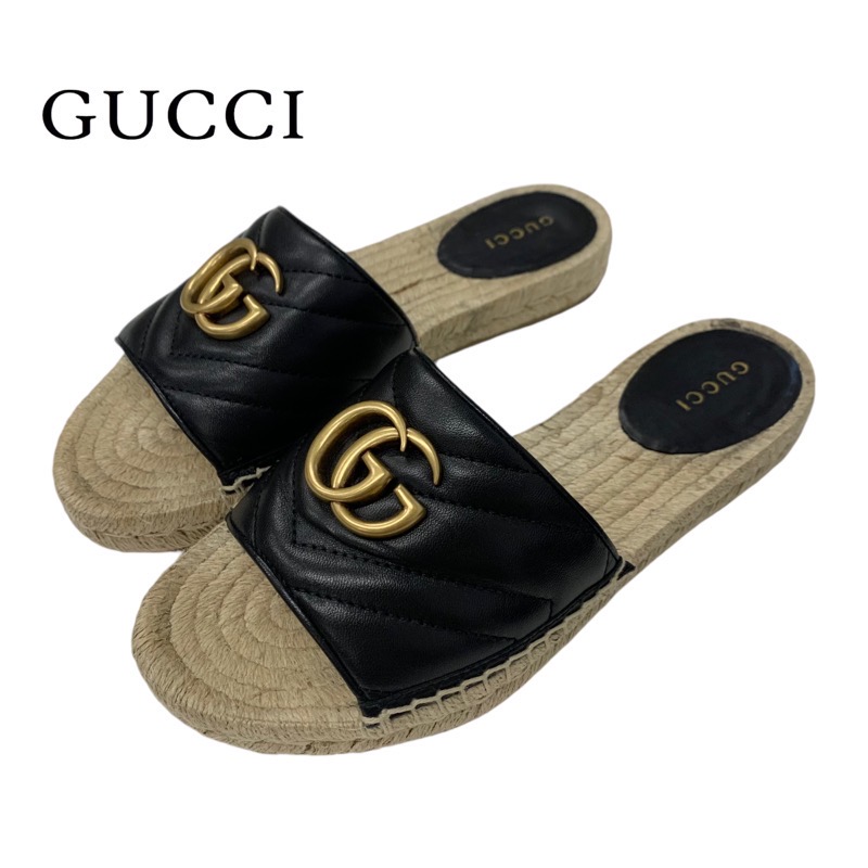 投稿記事「グッチ ダブルG レザー エスパドリーユ フラットサンダル ブラックを買取しました！」の商品画像