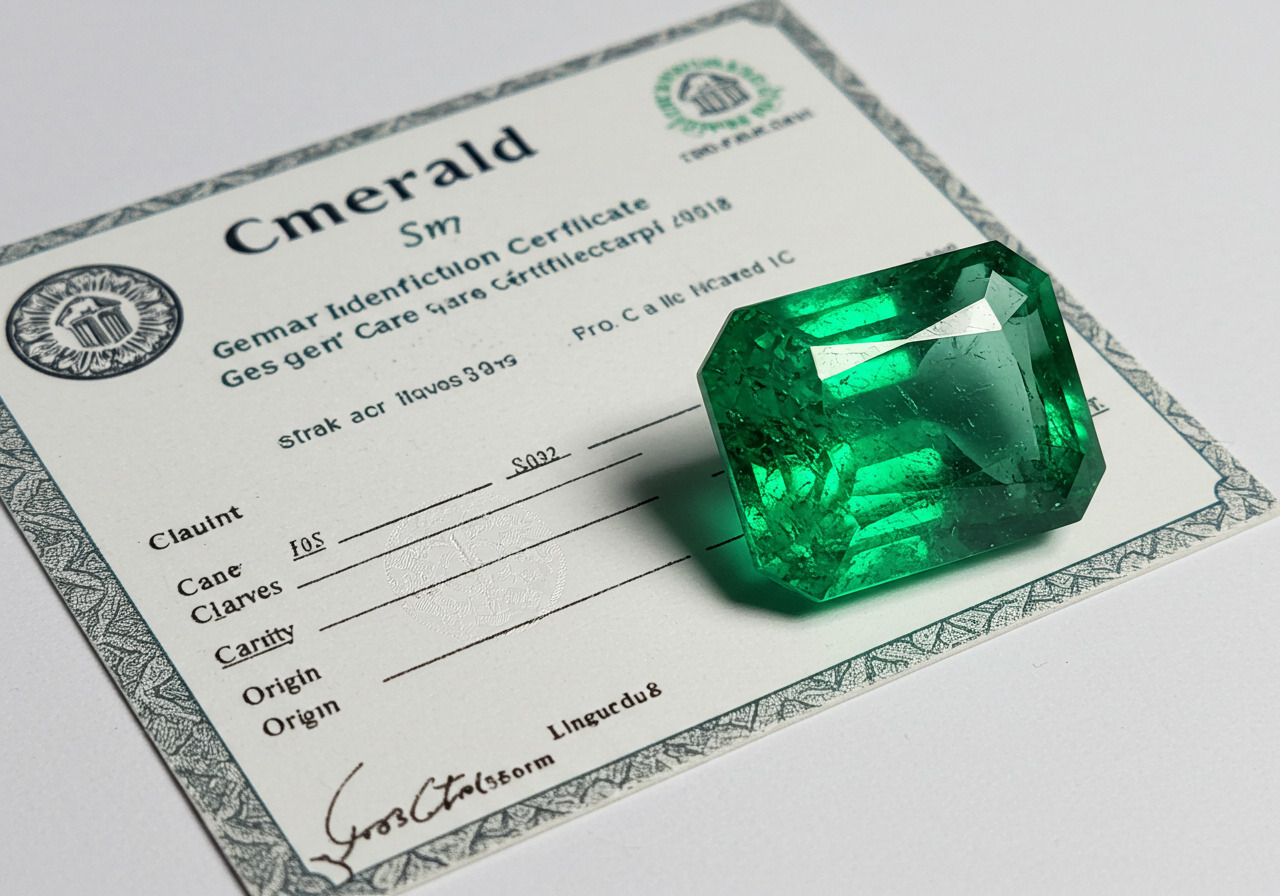 エメラルドと鑑別書の画像