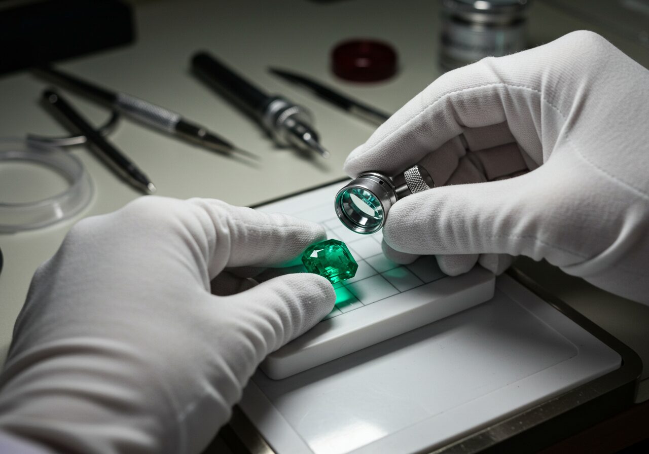 エメラルドを鑑定している画像