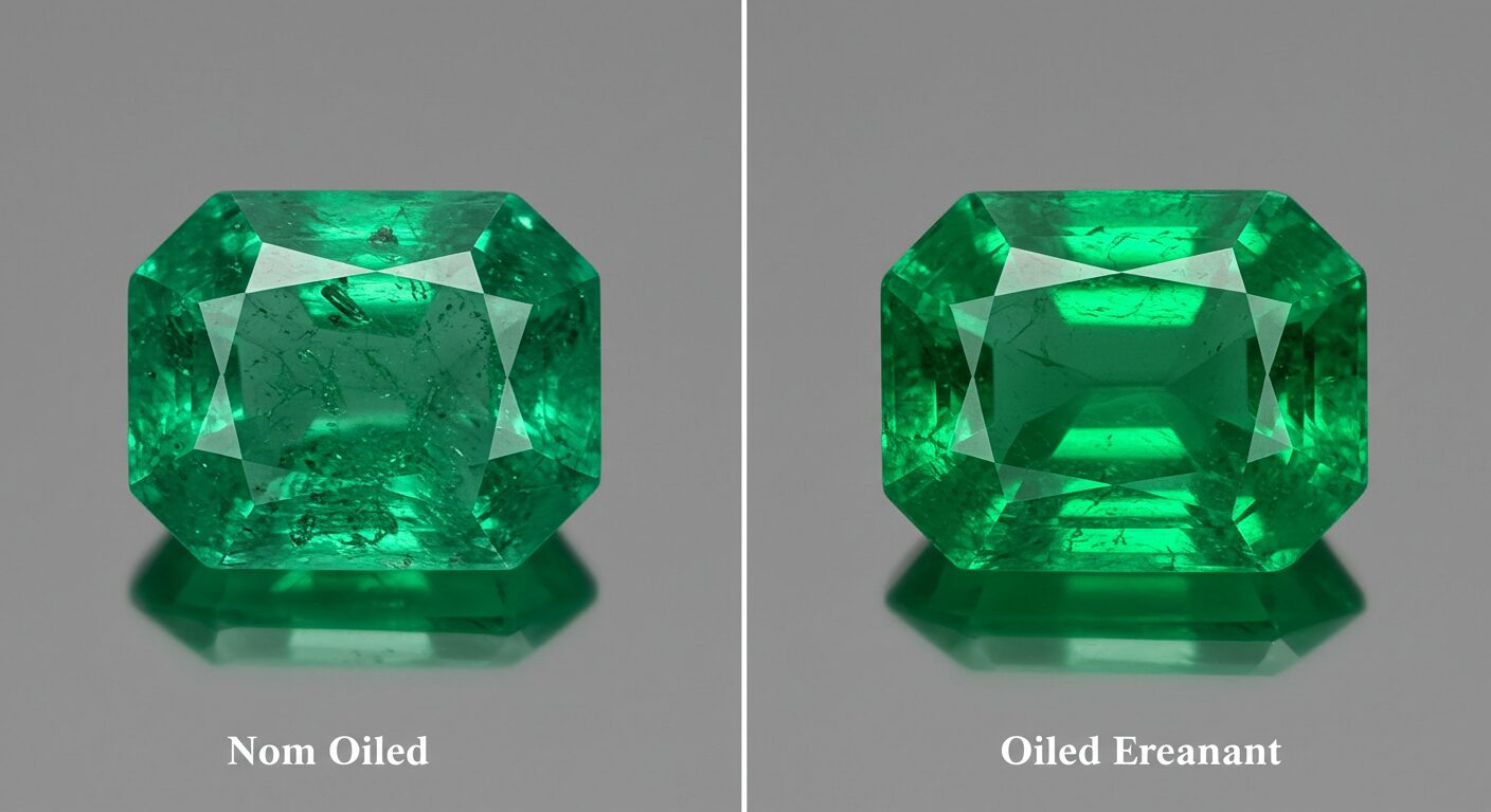 ノンオイルドエメラルドとオイルドエメラルドの比較イメージ画像