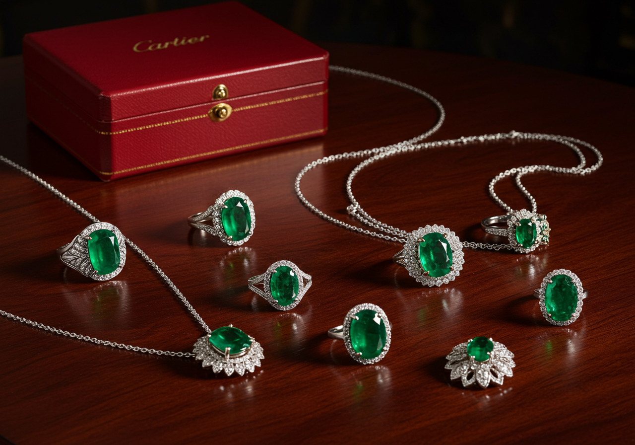 カルティエのブランドエメラルドジュエリー(ネックレス・リング)のイメージ画像