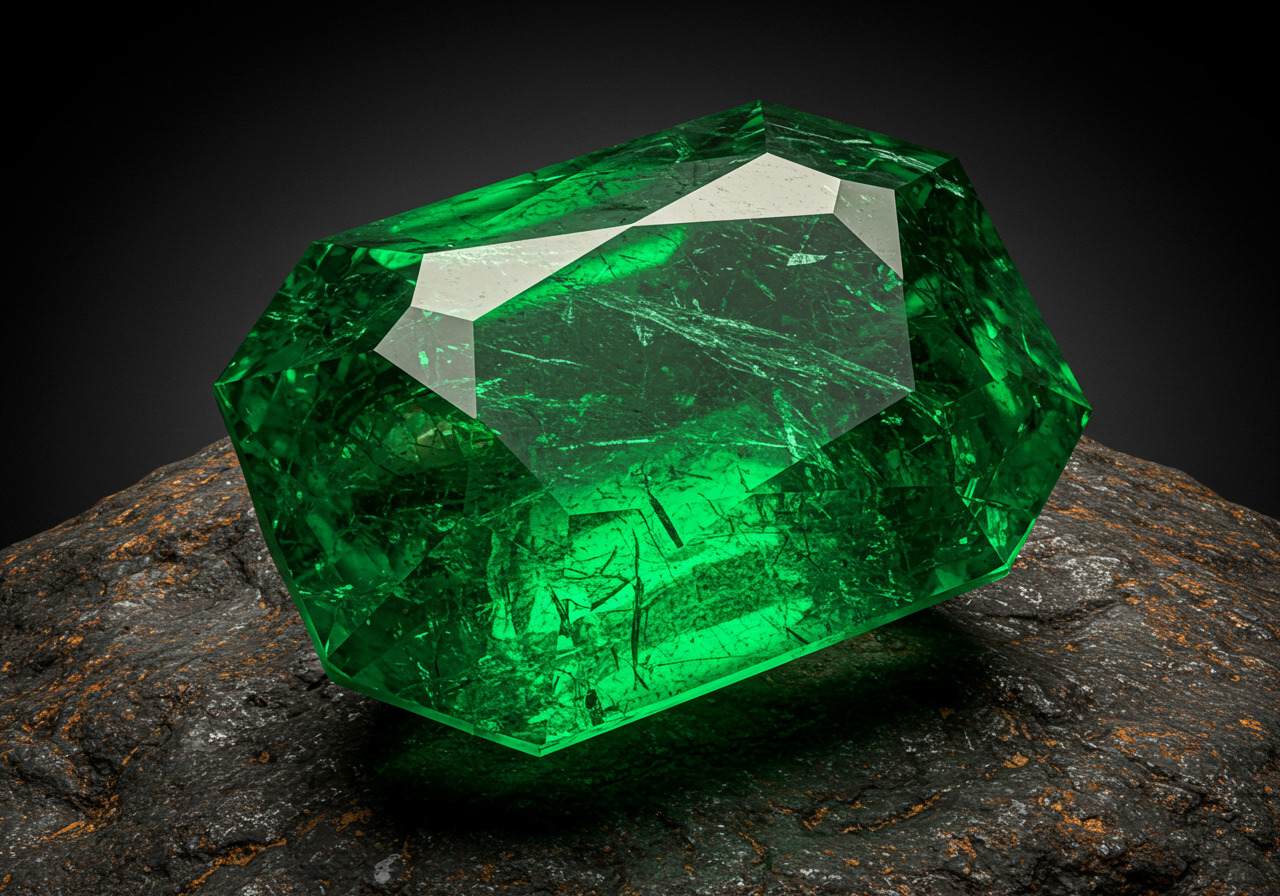 深く温かみのある緑色が特徴のコロンビア産エメラルド