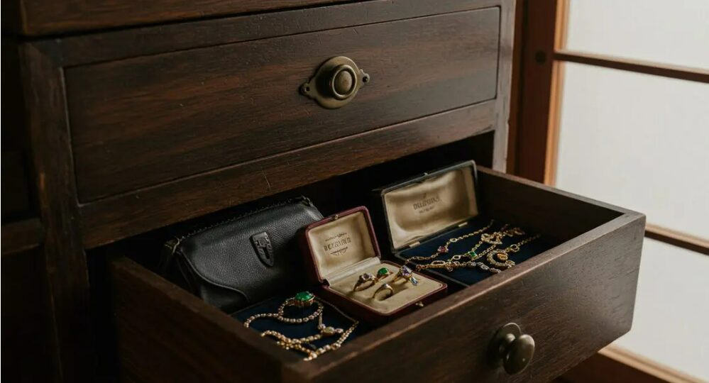 タンスの中にジュエリー、宝石がある
