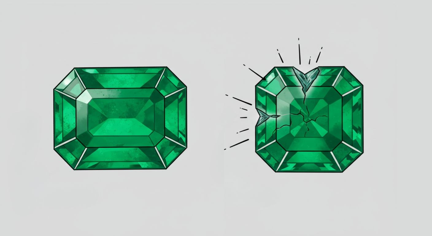 傷やヒビのある訳ありエメラルドの画像