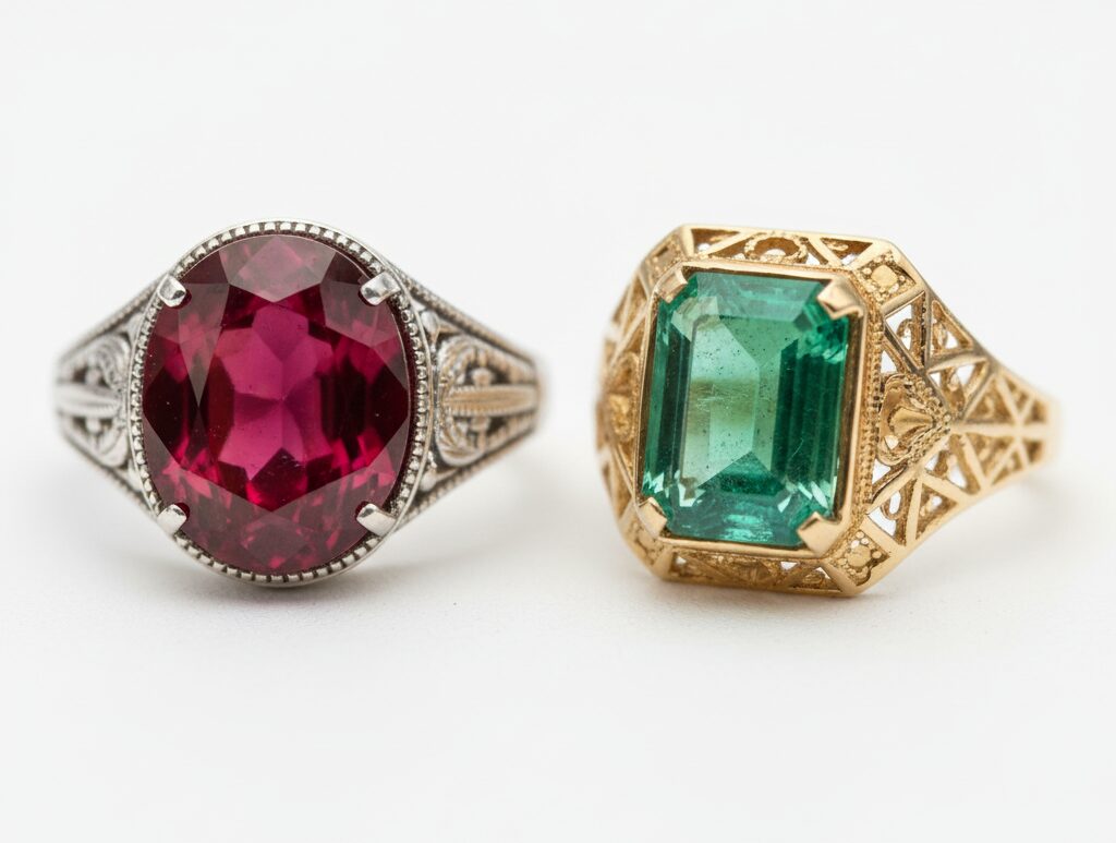 ルビーとエメラルドのリング