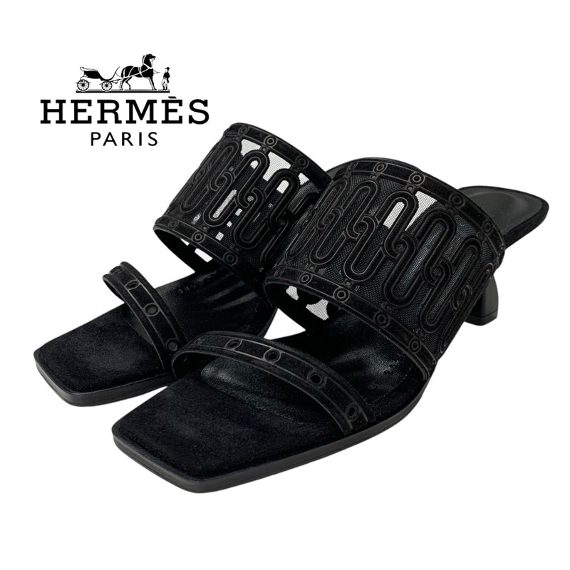投稿記事「エルメス ジョイア55 スエード メッシュ サンダル ブラックを買取しました！」の商品画像