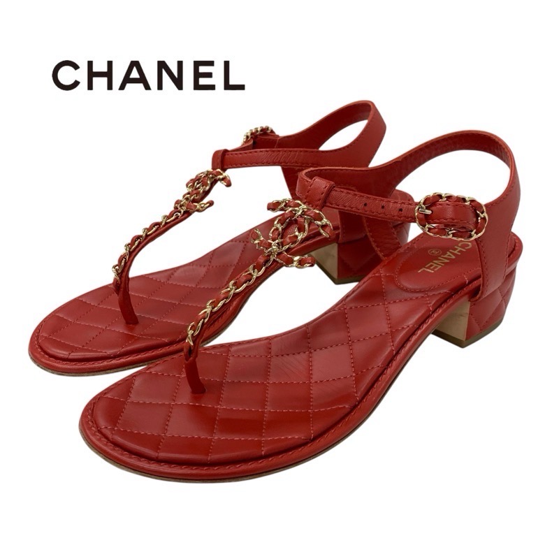 投稿記事「シャネル レザー ココマーク マトラッセ チェーン トングサンダル レッドを買取しました！」の商品画像