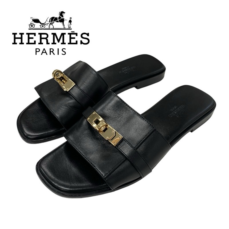 投稿記事「エルメス ジュリア レザー ケリー金具 フラットサンダル ブラックを買取しました！」の商品画像