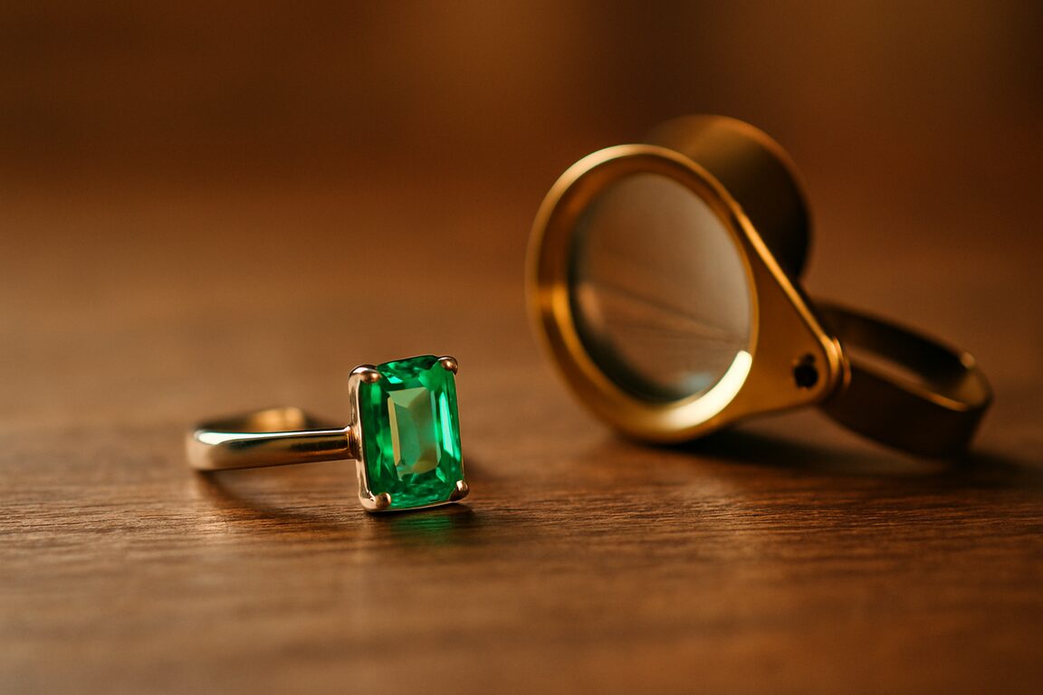エメラルドのリングを査定するイメージ画像