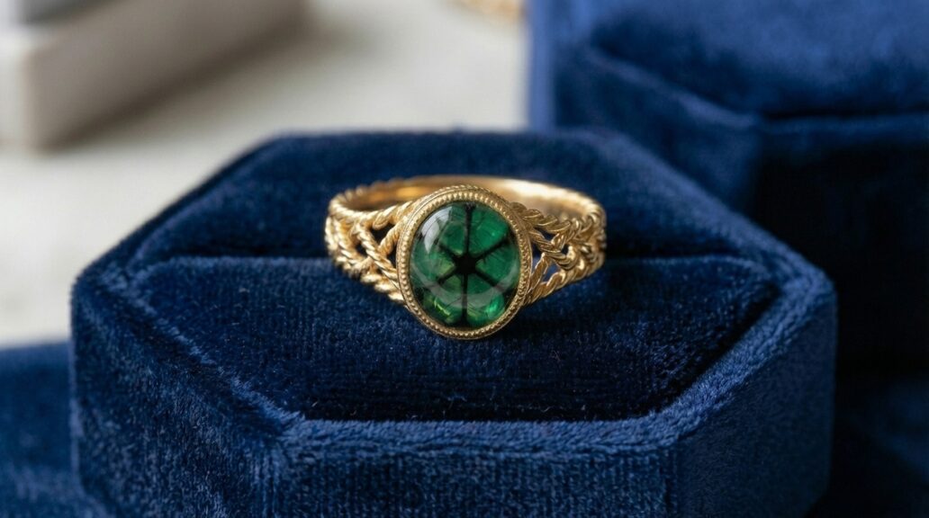 高品質なトラピッチェエメラルドのリングのイメージ画像