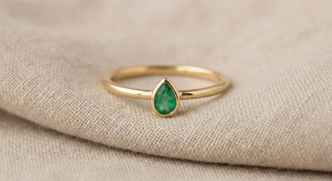ペアシェイプカットのエメラルド指輪のイメージ画像