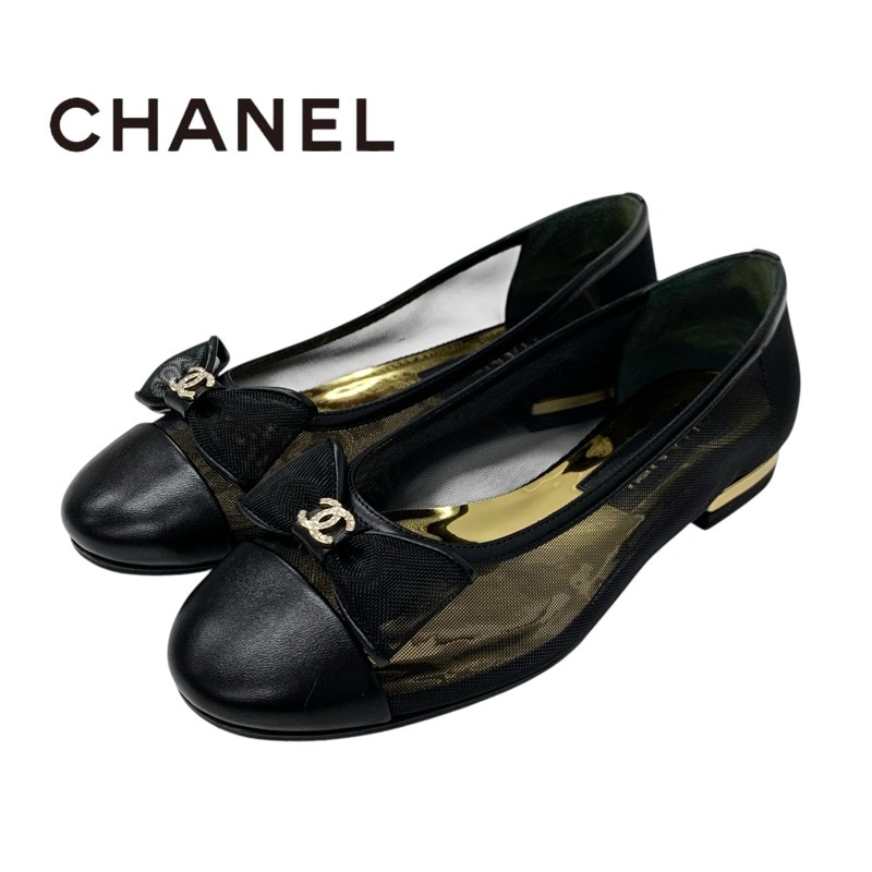 投稿記事「シャネル メッシュ レザー ココマーク フラットシューズ リボン ブラックを買取しました！」の商品画像