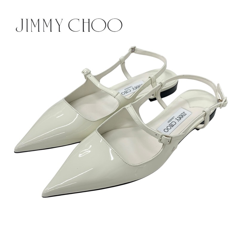 投稿記事「ジミーチュウ JCロゴ パテント ストラップ フラットシューズ アイボリーを買取しました！」の商品画像