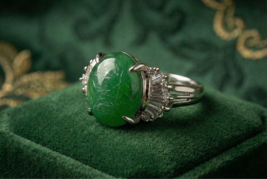 表面に引っかき傷のようなダメージのある、翡翠リングのイメージ画像