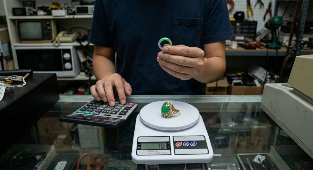 総合リサイクル店で翡翠の買取をしているイメージ画像