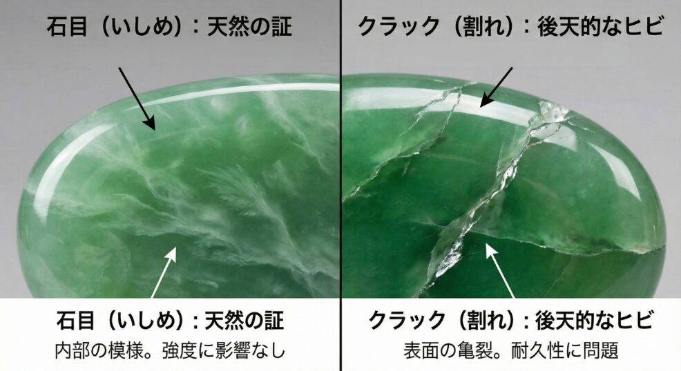 翡翠の石目・割れの違いのイメージ画像