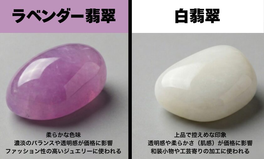 ラベンダー翡翠と白翡翠の比較画像