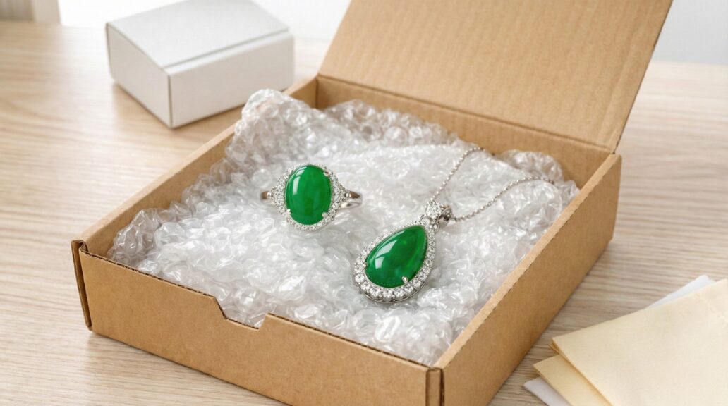 宅配買取用に梱包された翡翠のジュエリーの画像