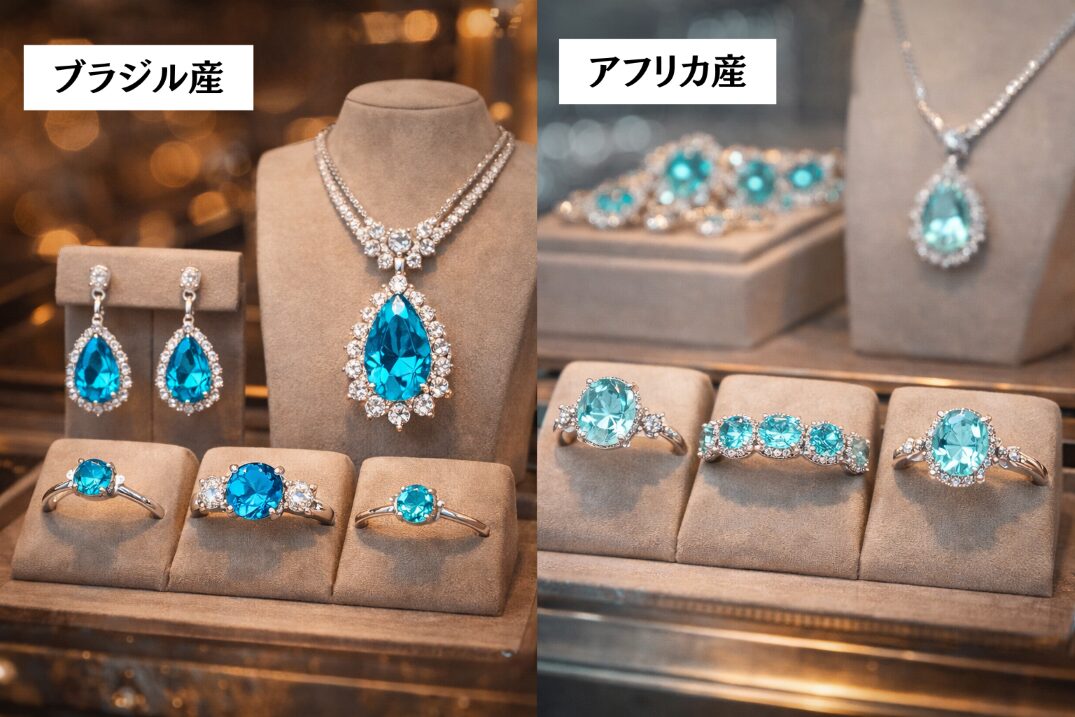 ブラジル産・アフリカ産のパライバトルマリンを使ったジュエリーのイメージ画像