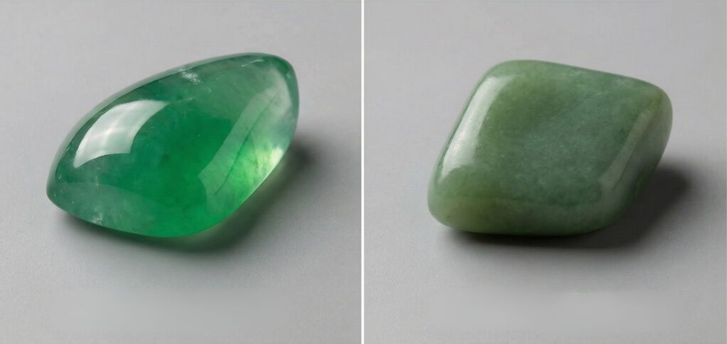 透明度の高い翡翠とそうでない翡翠の比較画像