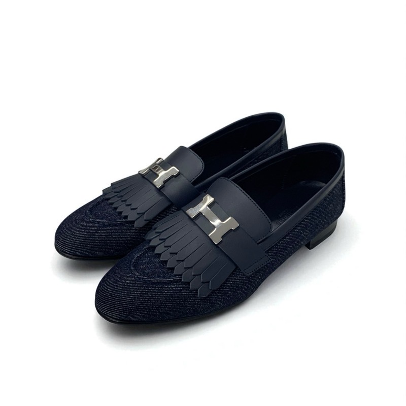 投稿記事「エルメス ロワイヤル デニム レザー H金具 フリンジ ローファー ネイビーを買取しました！」の商品画像