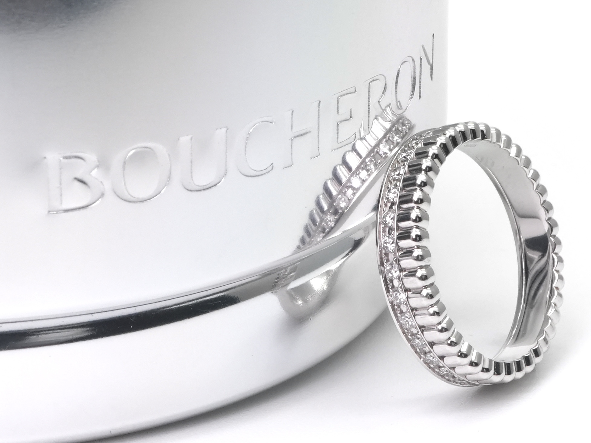 投稿記事「ブシュロン キャトル ダブルホワイト ダイヤモンド リング ハーフ 750WGを買取しました！」の商品画像