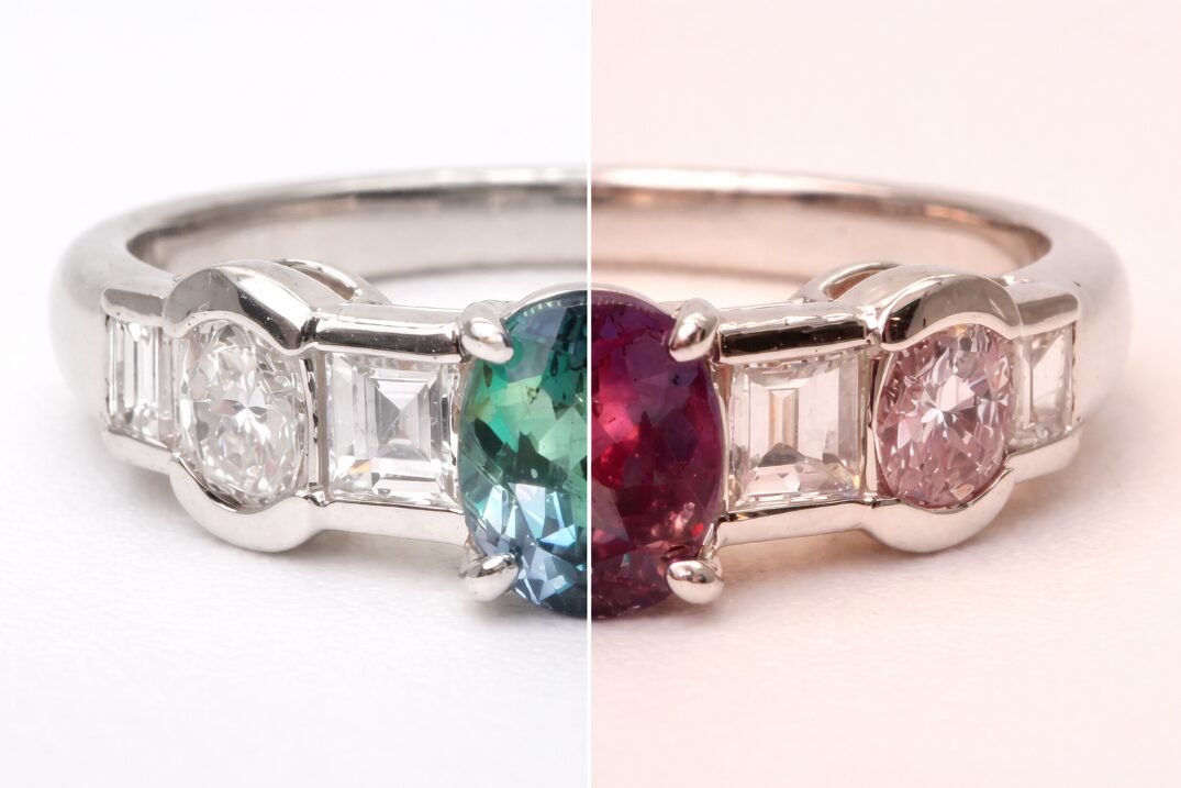 変色効果のあるアレキサンドライトのリング