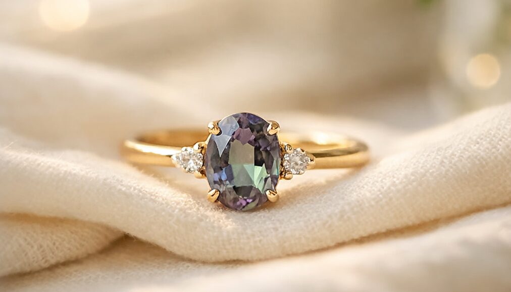 メレダイヤ付きのアレキサンドライトリング