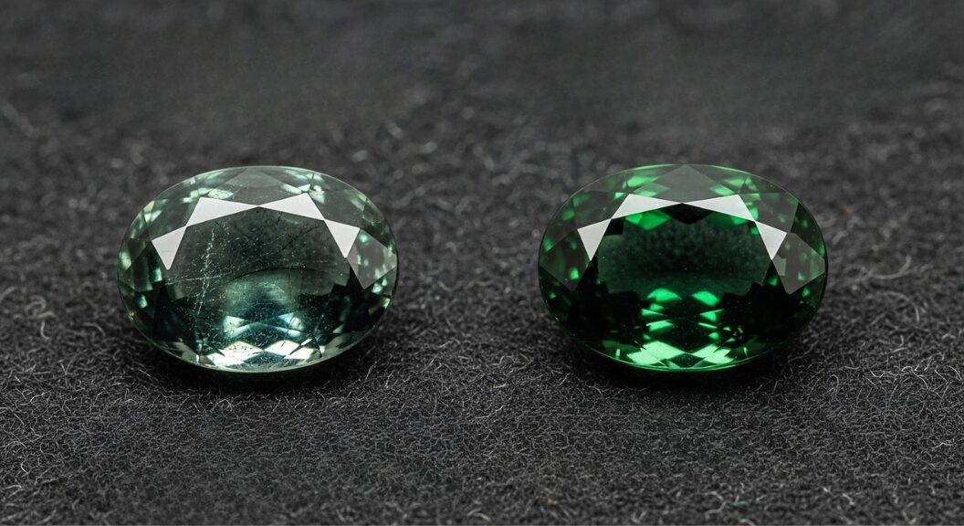 地色が異なる２つのアレキサンドライトルース