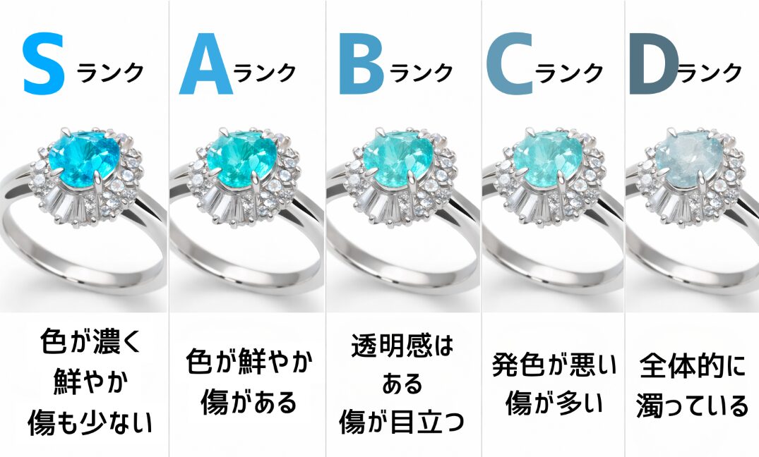 パライバトルマリンのリングにおけるランク別チャート画像