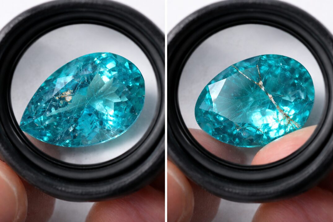 天然の石目(内包物)とクラック(割れ)の違いを示す比較イメージ