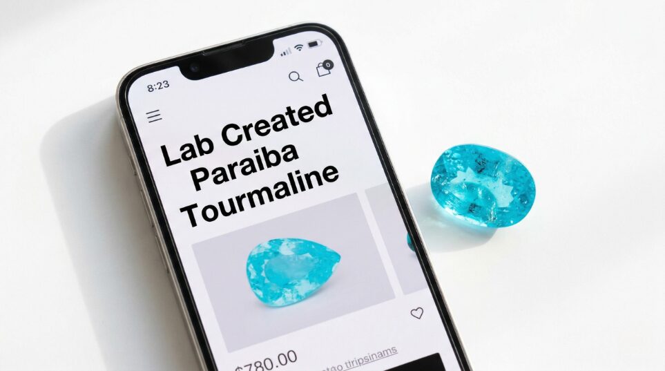 海外サイトでラボグロウンのパライバトルマリンを購入しようとしている画像