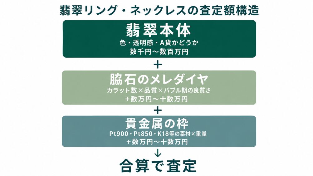 翡翠のリング・ネックレスの査定額構造の図解画像