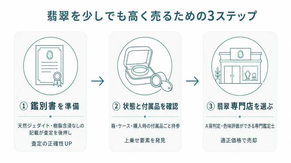 翡翠を少しでも高く売るための3つのコツ図解画像